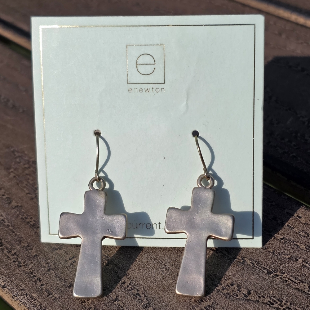 Gold Matte Cross Earrings - Picture 2 of 5